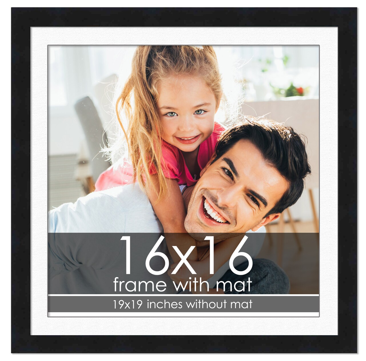Modern Black Frame with White Photo Mat, UV Acrylic Front, Foam Board Backing, 60 Sizes Available